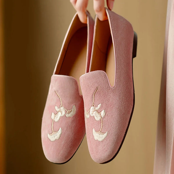 Embroidery Suede Loafers