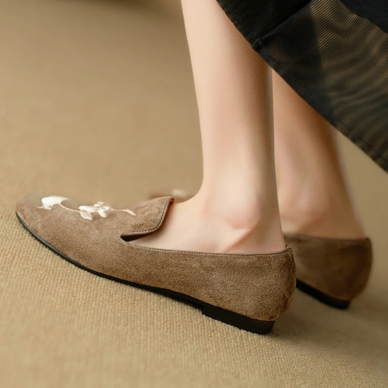 Embroidery Suede Loafers