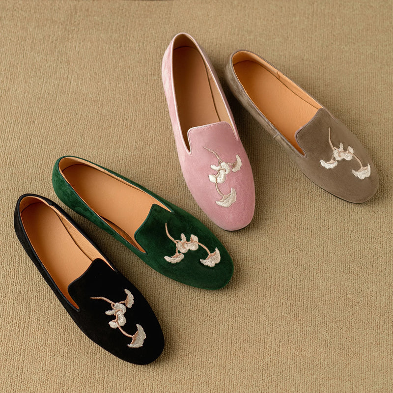 Embroidery Suede Loafers