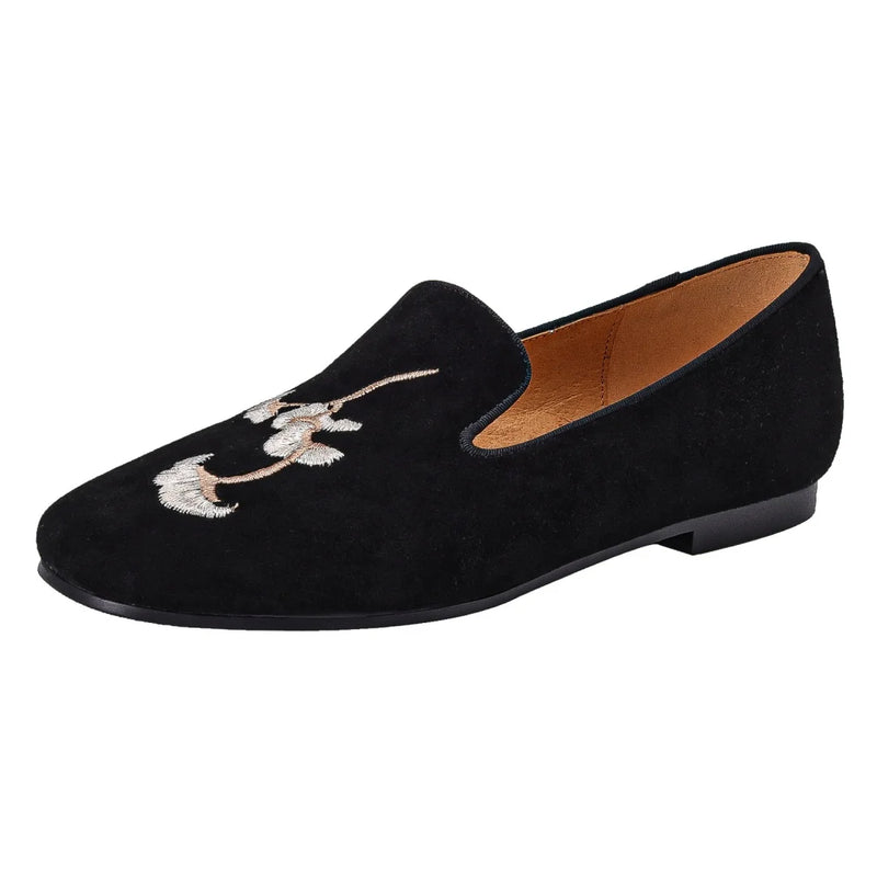 Embroidery Suede Loafers