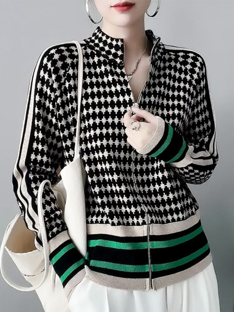 Retro Contrast Color Cardigan