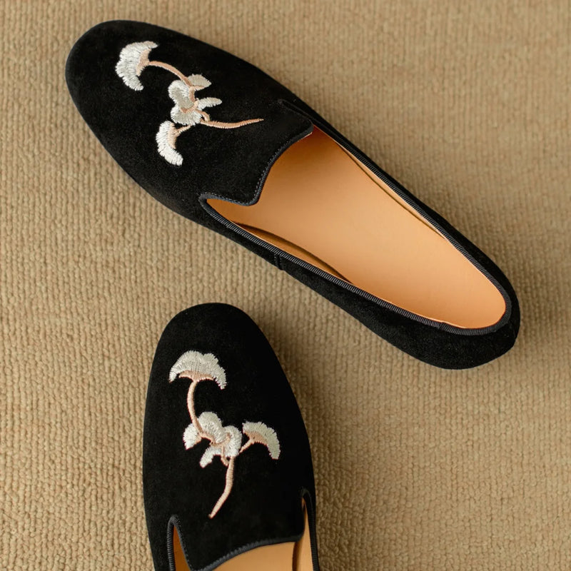 Embroidery Suede Loafers