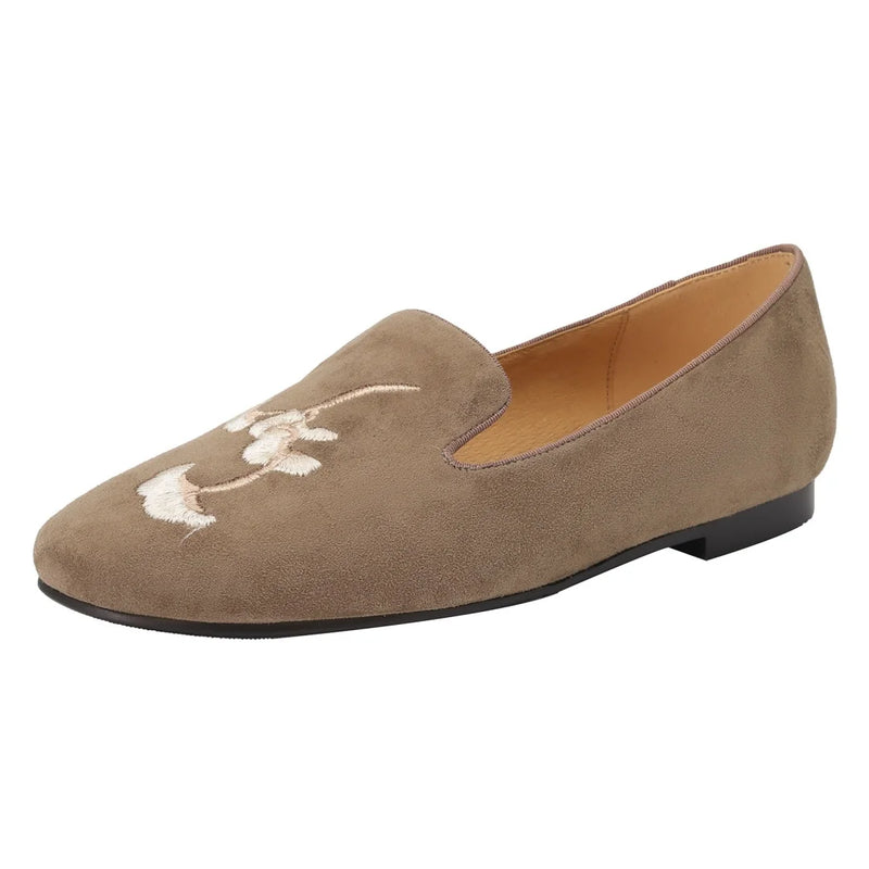 Embroidery Suede Loafers