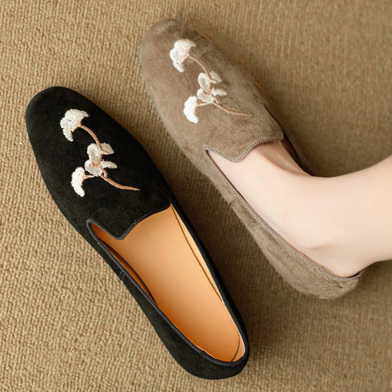 Embroidery Suede Loafers