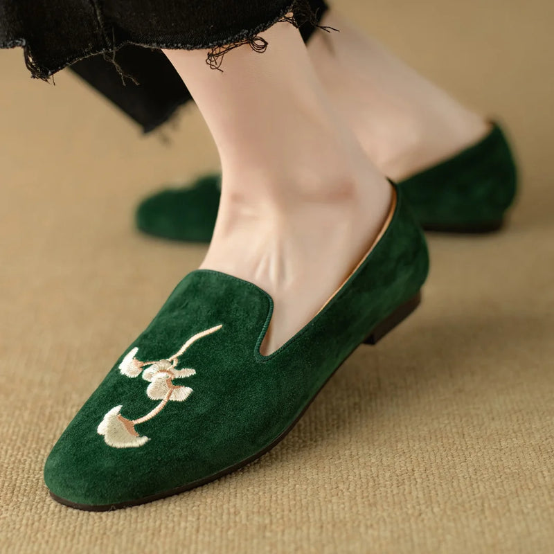 Embroidery Suede Loafers