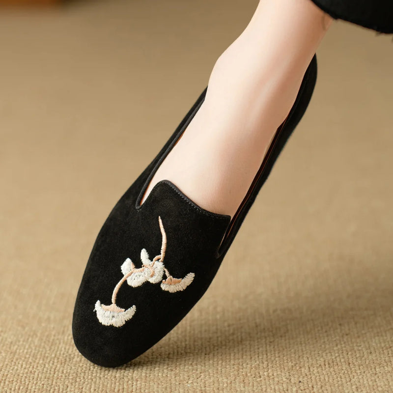 Embroidery Suede Loafers