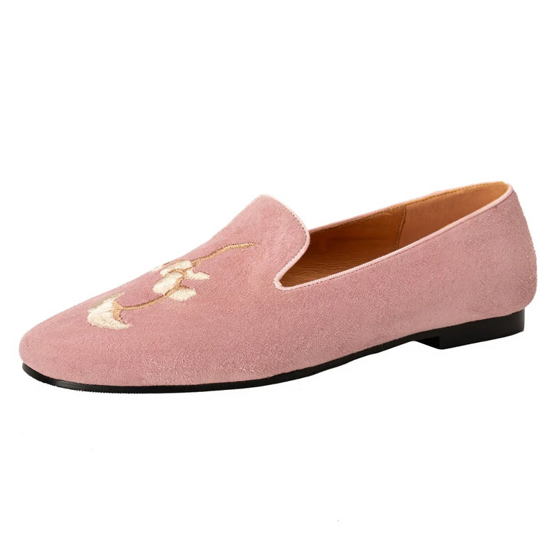 Embroidery Suede Loafers