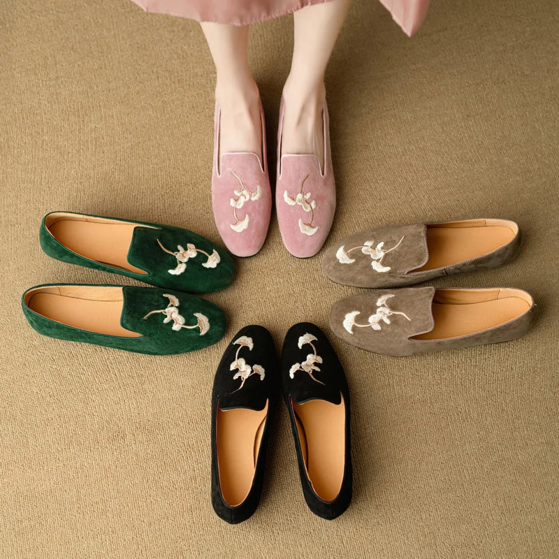 Embroidery Suede Loafers