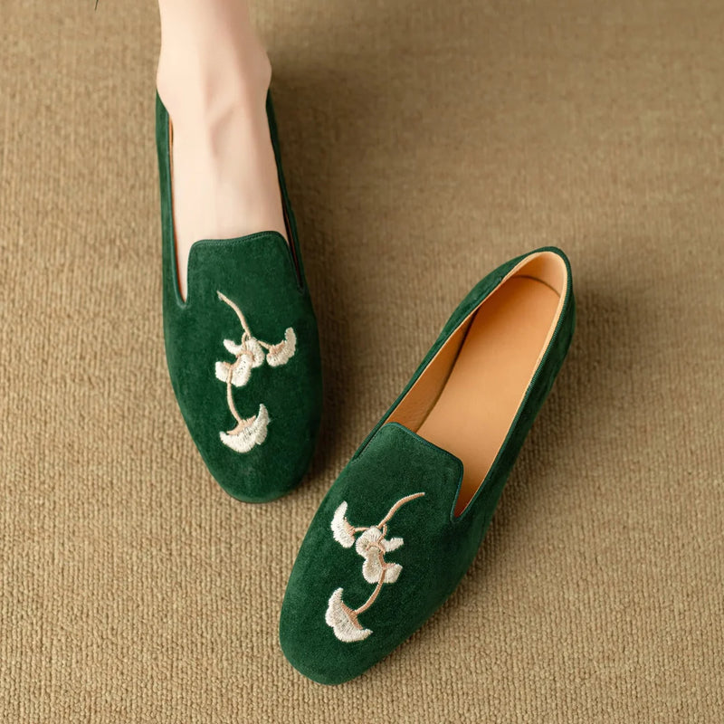 Embroidery Suede Loafers