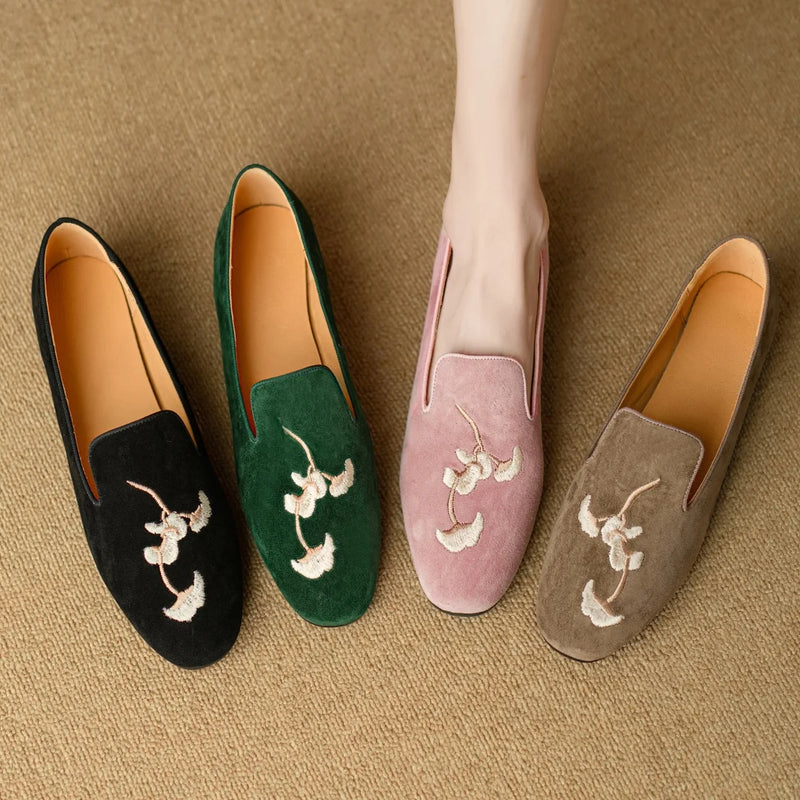 Embroidery Suede Loafers