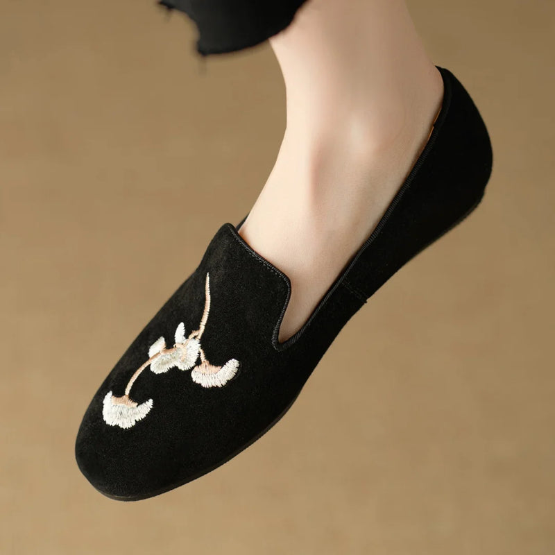 Embroidery Suede Loafers