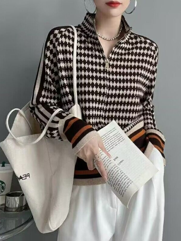 Retro Contrast Color Cardigan