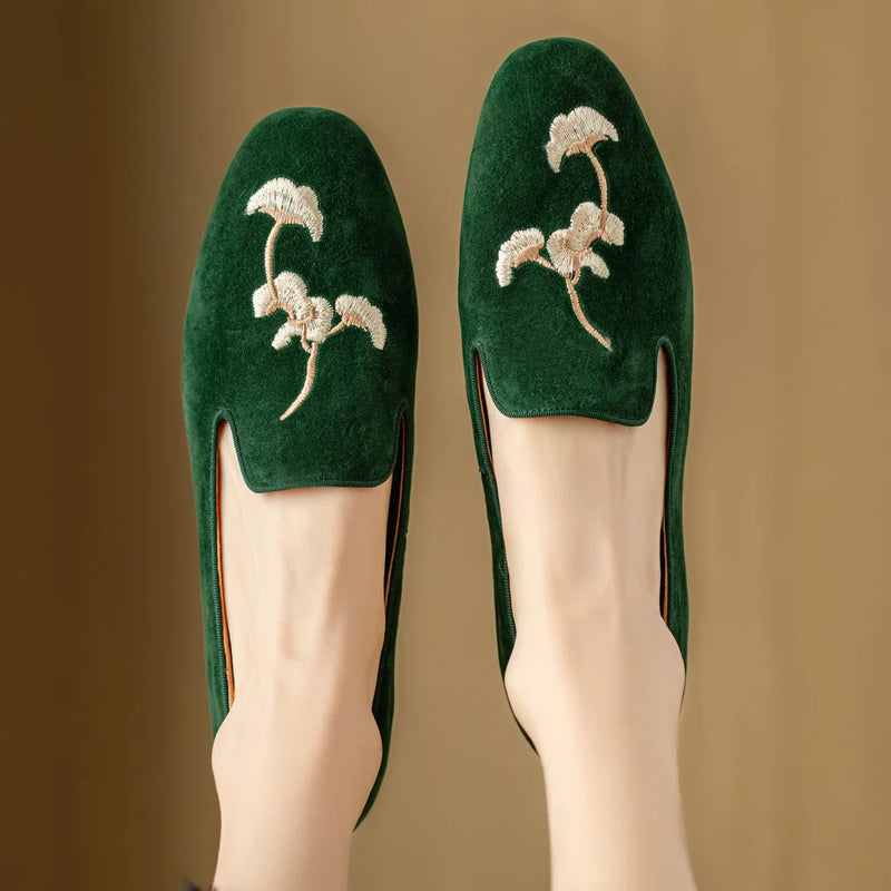 Embroidery Suede Loafers