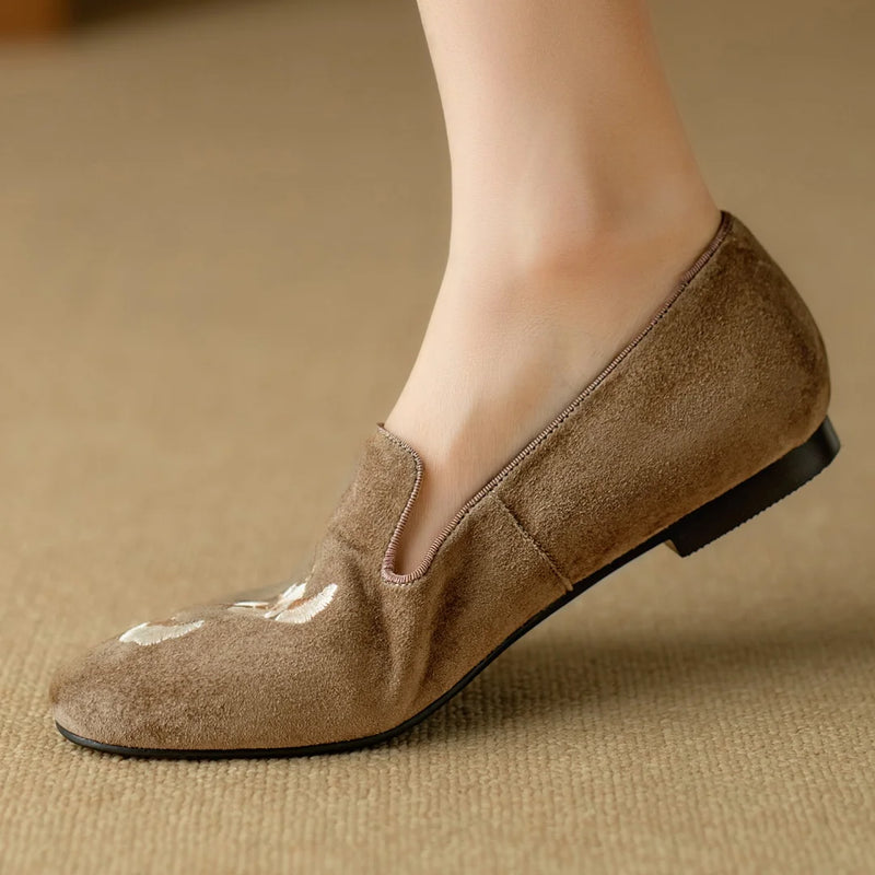 Embroidery Suede Loafers