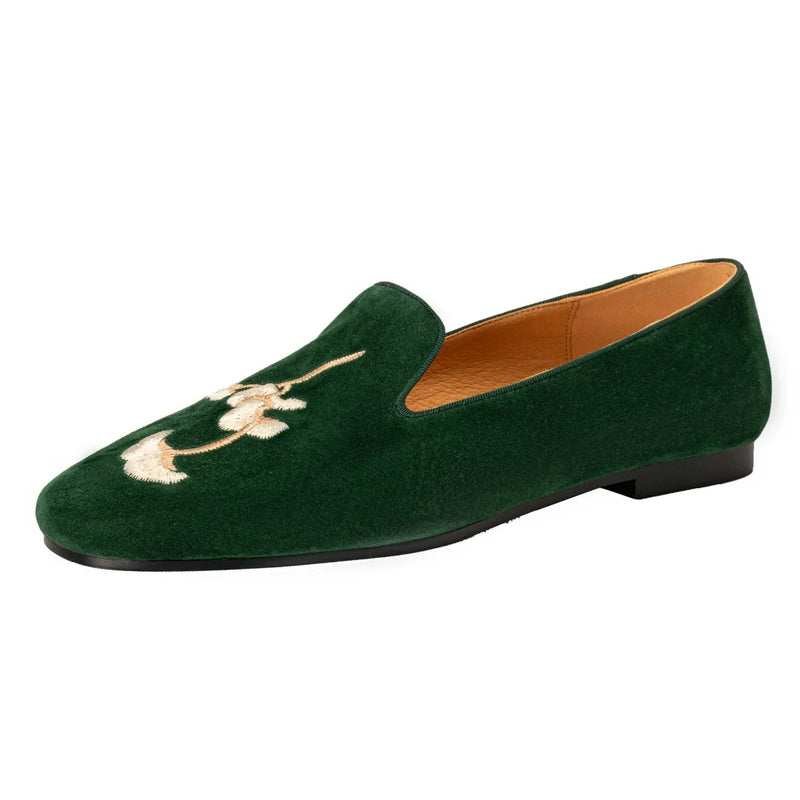 Embroidery Suede Loafers