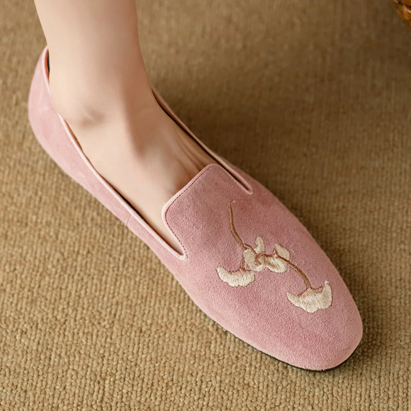 Embroidery Suede Loafers