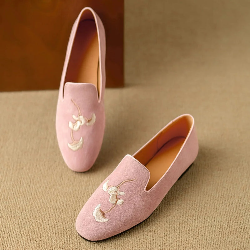 Embroidery Suede Loafers