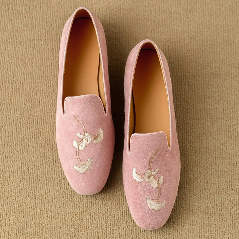 Embroidery Suede Loafers