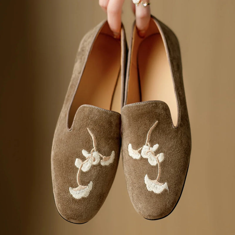 Embroidery Suede Loafers