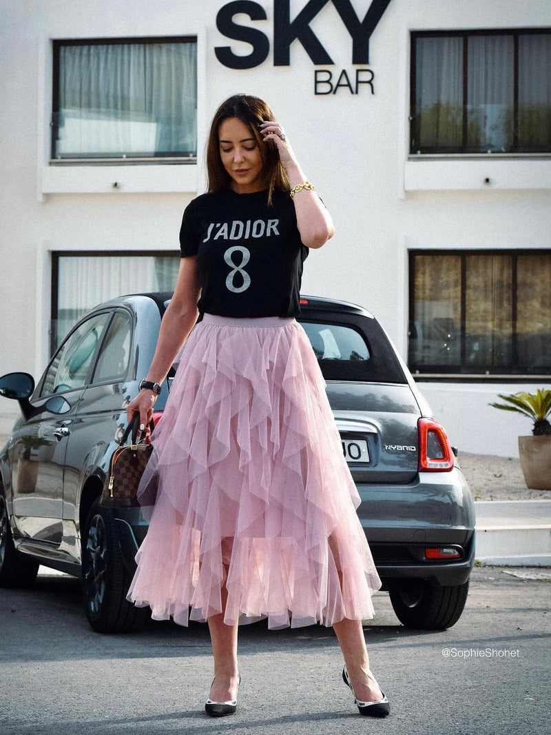 Pink tulle skirt shop with black top